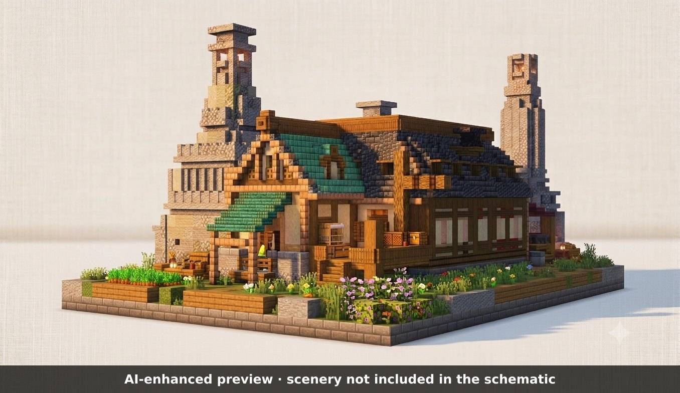AI-enhanced preview: the scenery around the build is not part of the download.