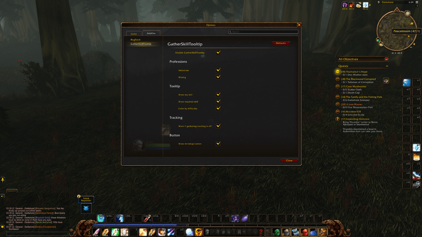 Open the settings with Esc, then Options, then the AddOns tab, or type /gst in chat. From there you can turn each feature on or off.