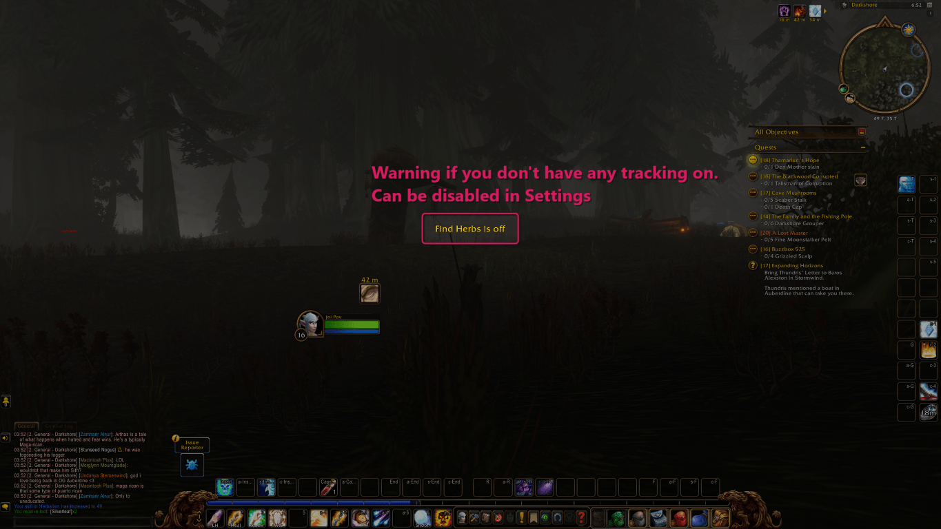 On WoW Forever, dying turns off Find Herbs and Find Minerals. This reminder stays up until you turn tracking back on, and you can disable it in the settings.