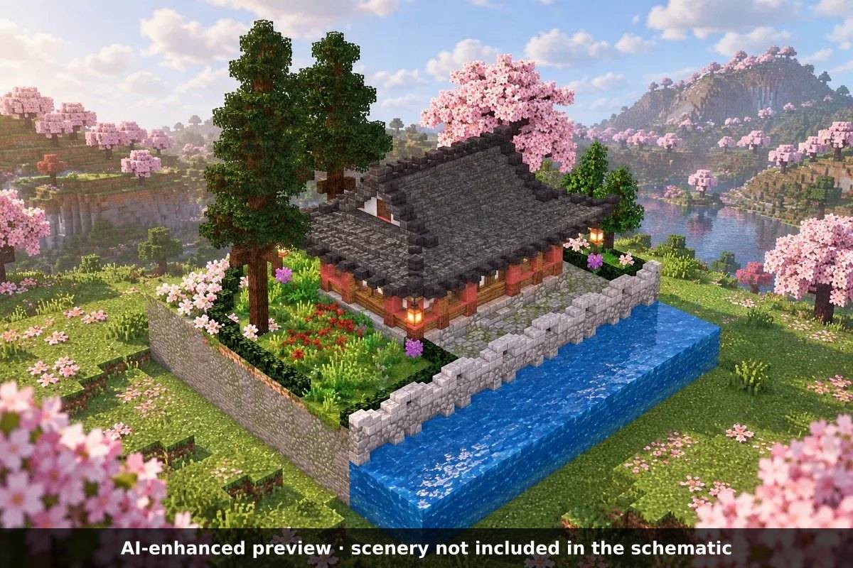 AI-enhanced preview: the scenery around the build is not part of the download.