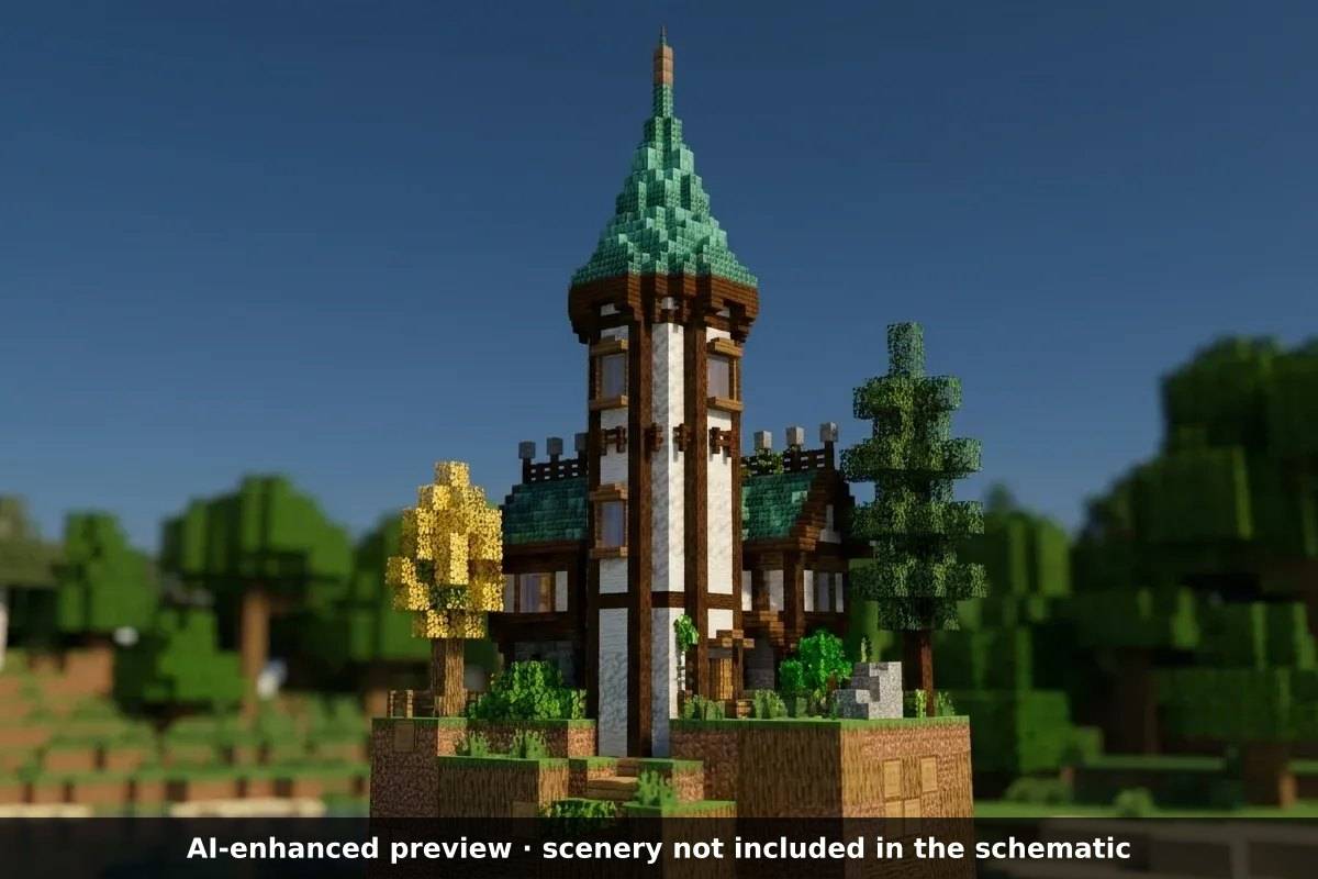 AI-enhanced preview: the scenery around the build is not part of the download.