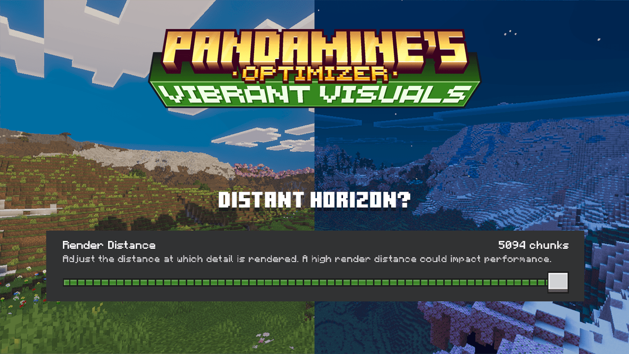 PandaMine's Vibrant Visuals Optimizer | Vibrant Visuals FPS Boost | Vibrant Visuals Distant Horizons MCBE screenshot active