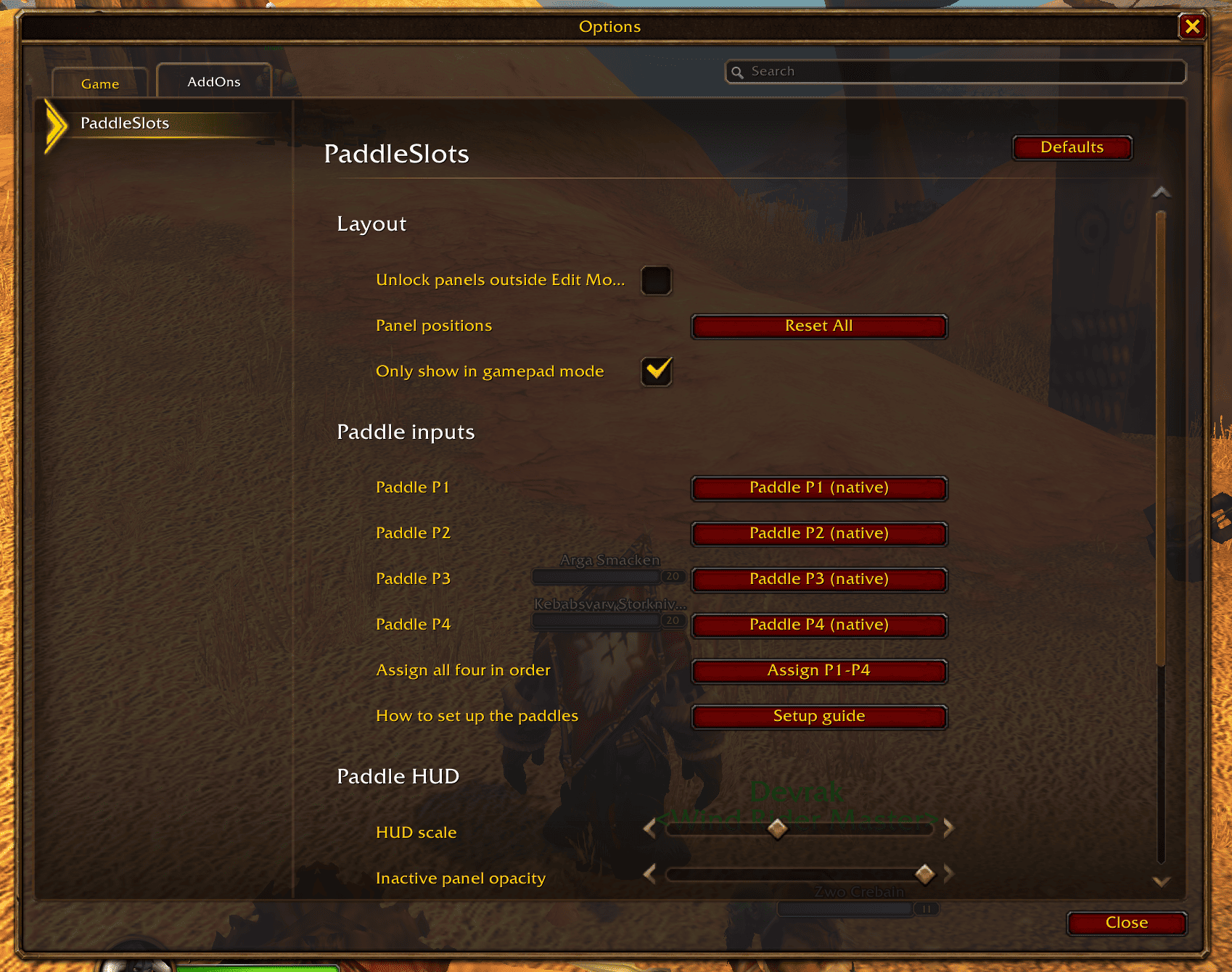 Settings page