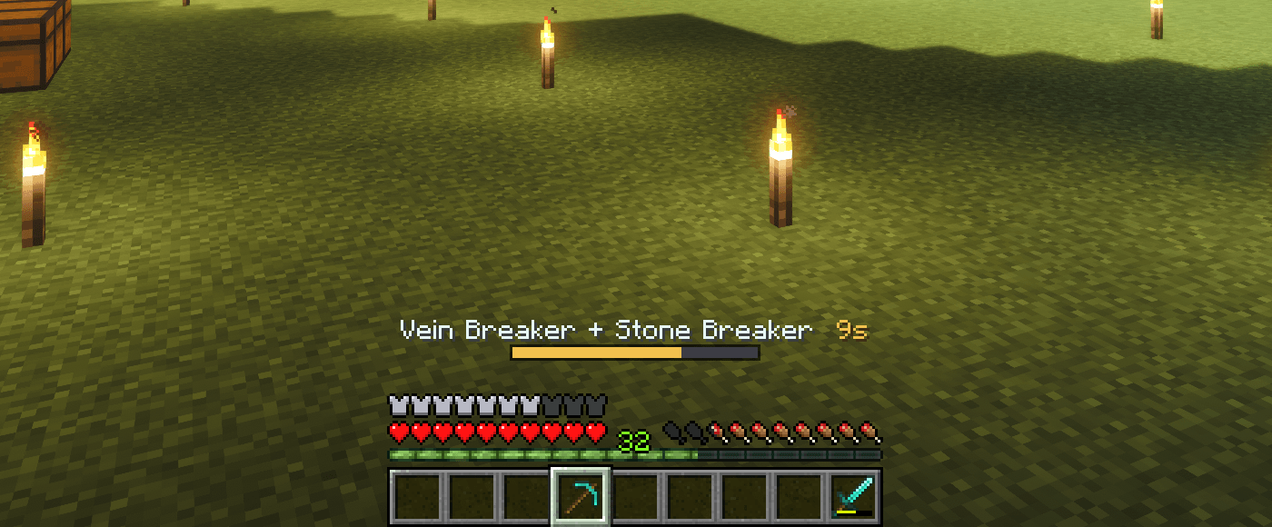 Vein Breaker and Stone Breaker at once: the bar turns gold and counts down.