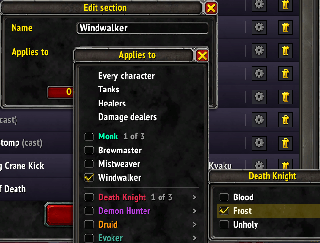 Section Settings