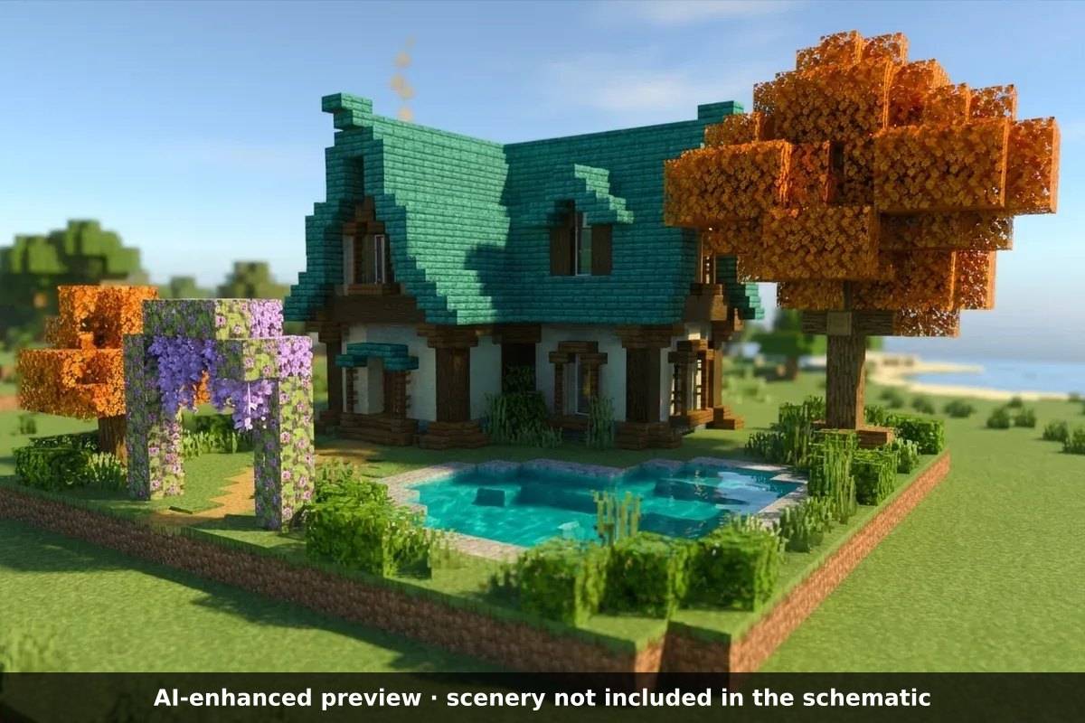 AI-enhanced preview: the scenery around the build is not part of the download.