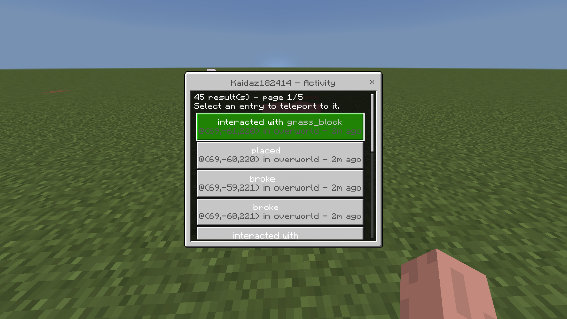 Thumbnail View activity from a selected player who can be online or offline
