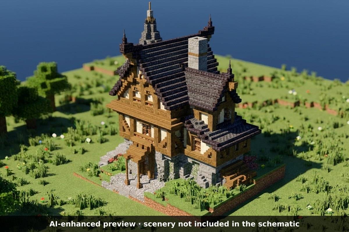 AI-enhanced preview: the scenery around the build is not part of the download.