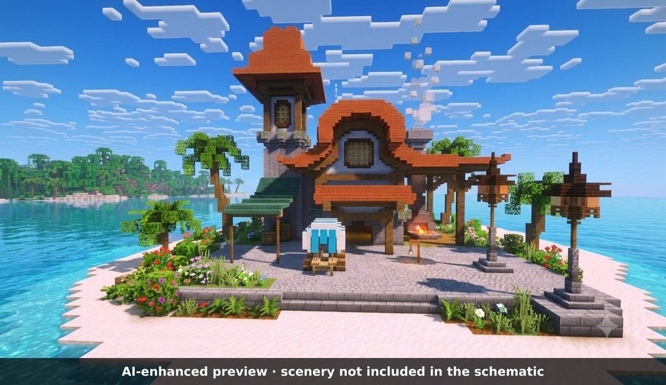 AI-enhanced preview: the scenery around the build is not part of the download.