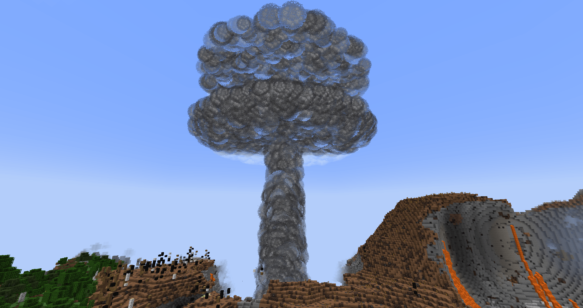 Mushroom clouds produced by three explosions