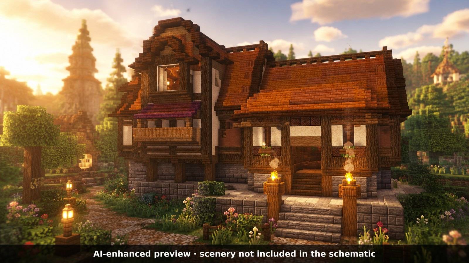 AI-enhanced preview: the scenery around the build is not part of the download.