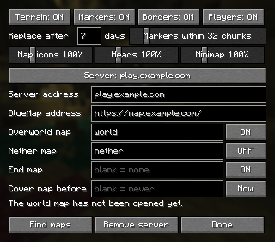 This is a template for how to set up the server in your settings.