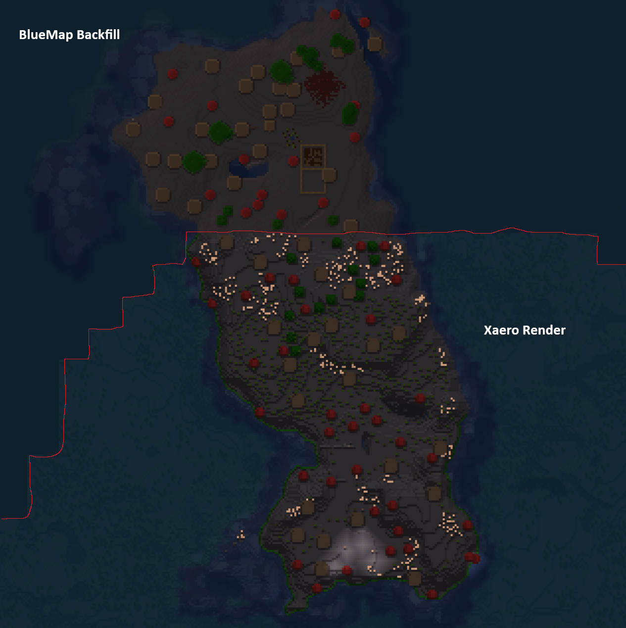 Thumbnail BlueMap overlays on top of empty and old Xaero map data. This is an example of when Xaero takes over and instead of BlueMap. Notice the difference?