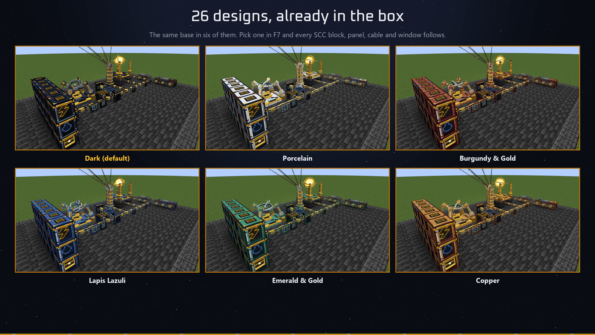 The same base in six of the designs