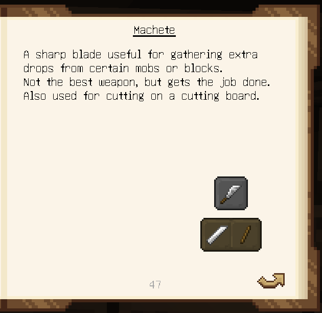 machete description in one of the tinkers' books