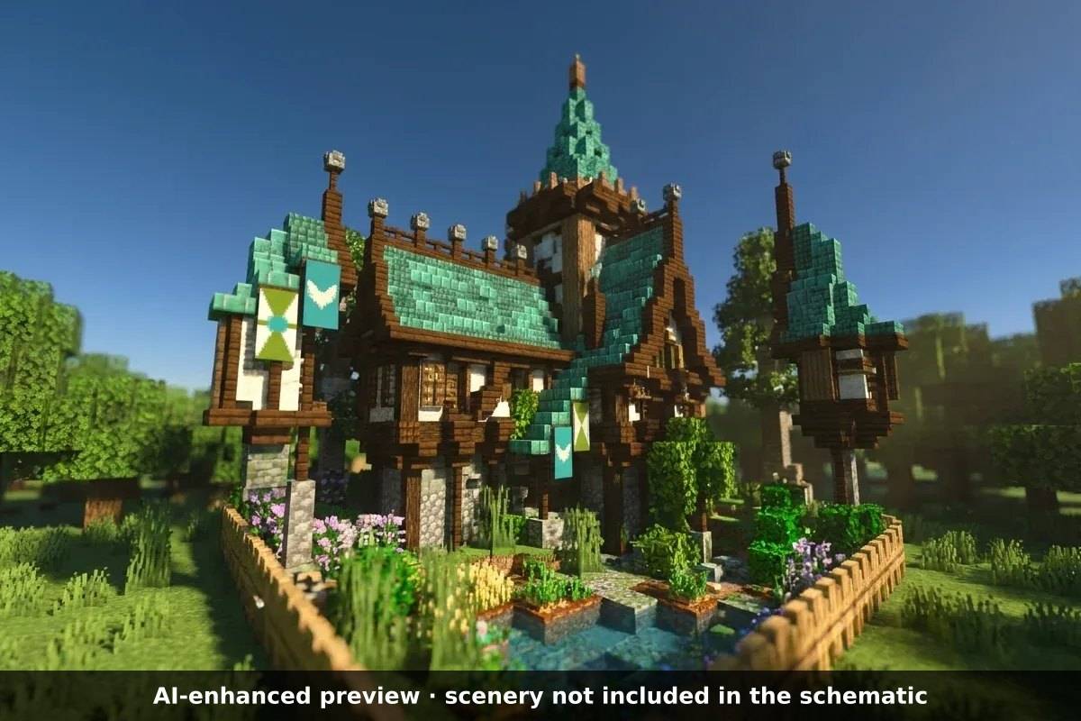 AI-enhanced preview: the scenery around the build is not part of the download.