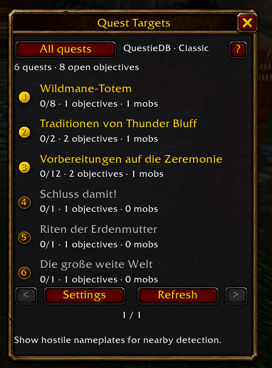 Quest Targets quest window