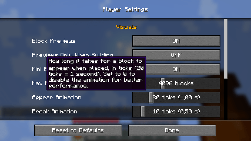 Player Settings screen