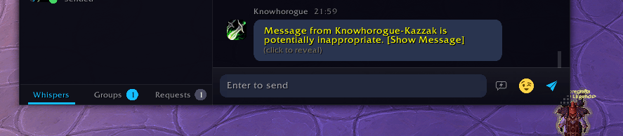 A filtered message hidden behind Show Message, with click to reveal