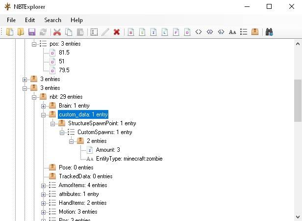 Example NBTExplorer custom spawn setup