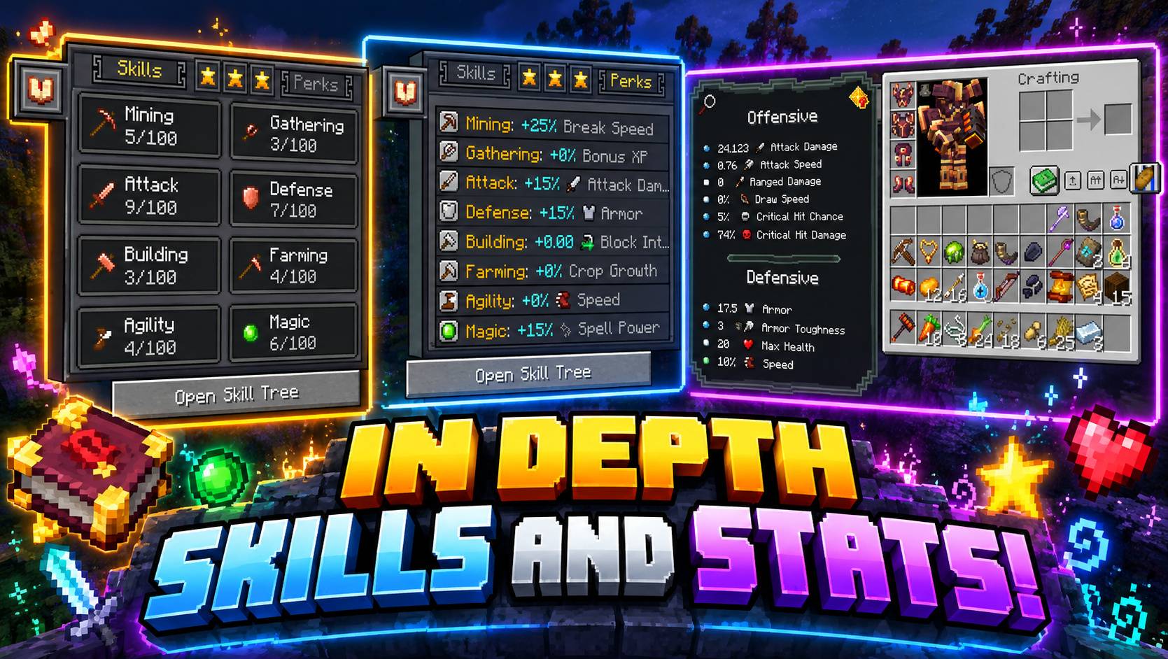 Thumbnail Level up your Skills to unlock higher tier items. Skills also unlock new abilities. Extremely indepth player stats allowing you to become immensely powerful.