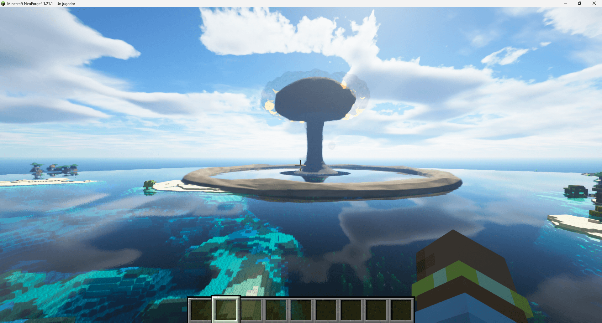 Mushroom cloud and shock ring over the ocean