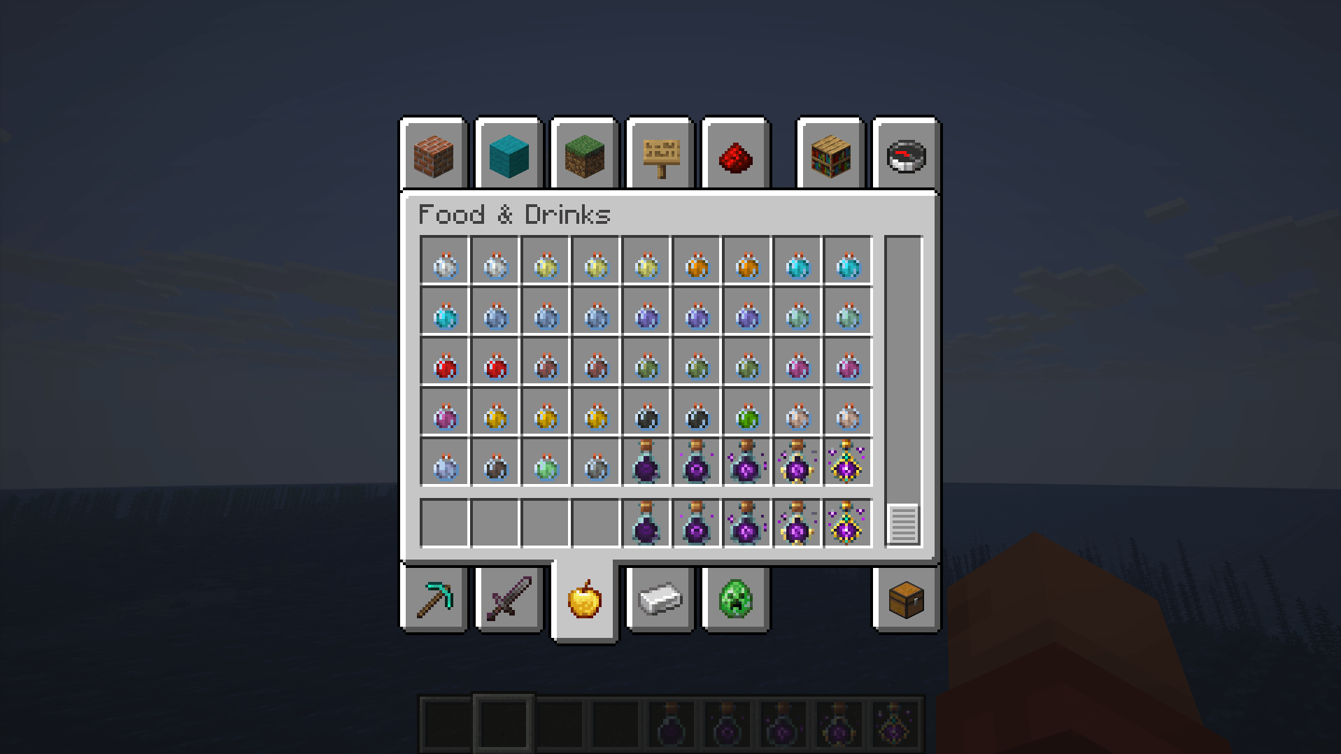 Thumbnail How the Potions look in the creative menu and in the hotbar.