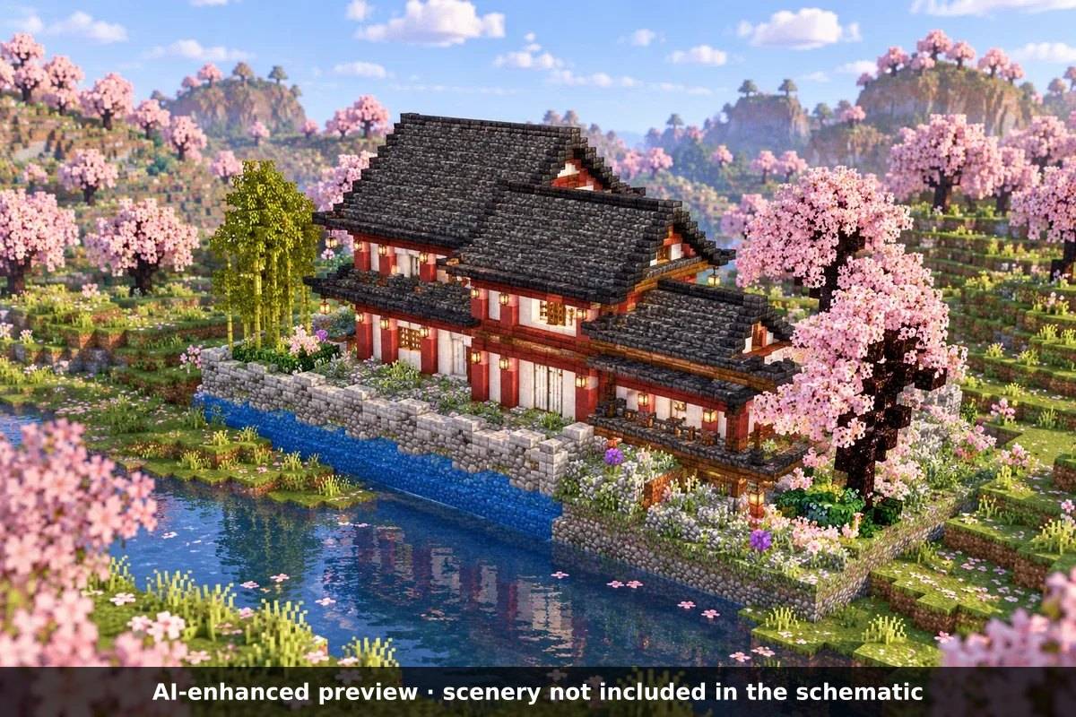AI-enhanced preview: the scenery around the build is not part of the download.