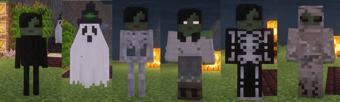 An assortment of the costumes the player can wear!