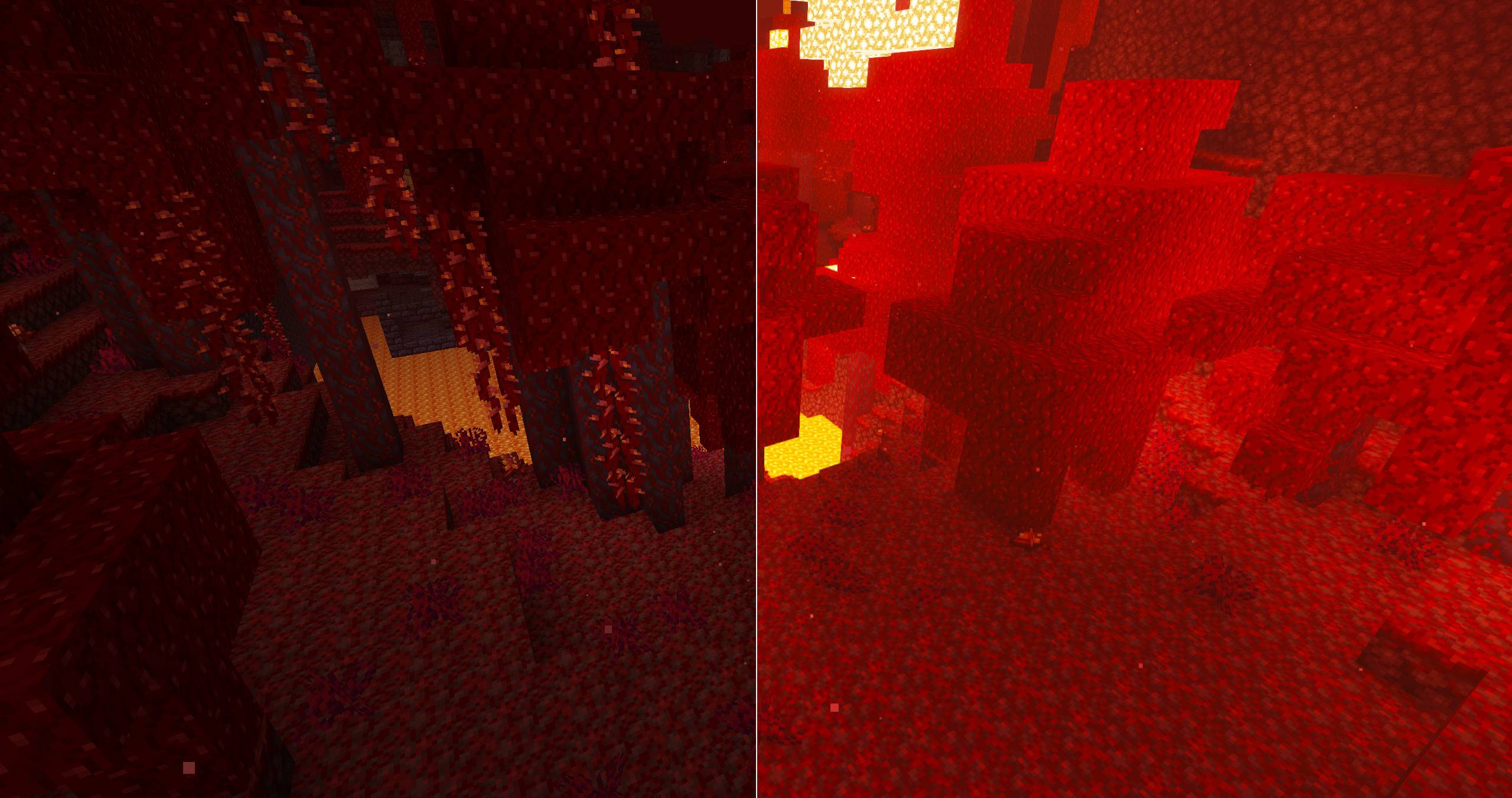 Thumbnail Shaders disabled on the left; Firmament High on the right. Original gameplay captures with no color adjustments.