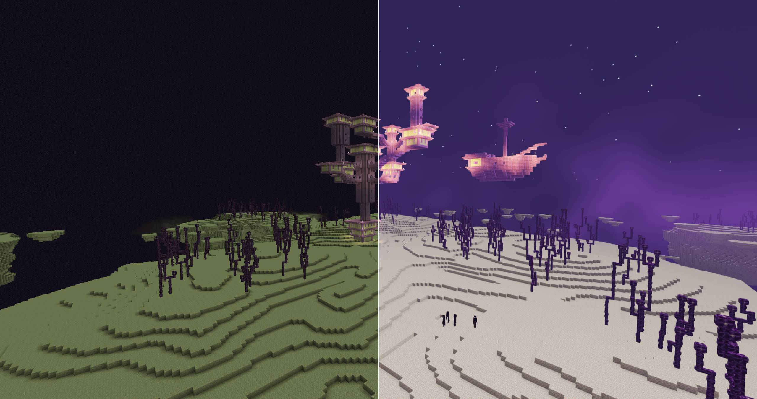 Thumbnail Shaders disabled on the left; Firmament High on the right. Original gameplay captures with no color adjustments.