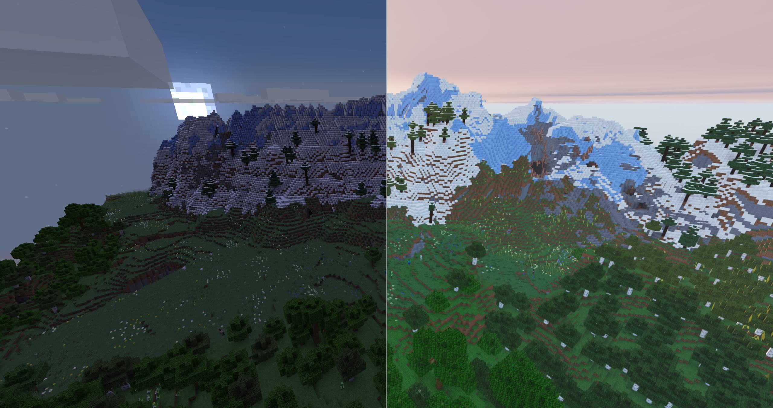 Thumbnail Shaders disabled on the left; Firmament High on the right. Original gameplay captures with no color adjustments.