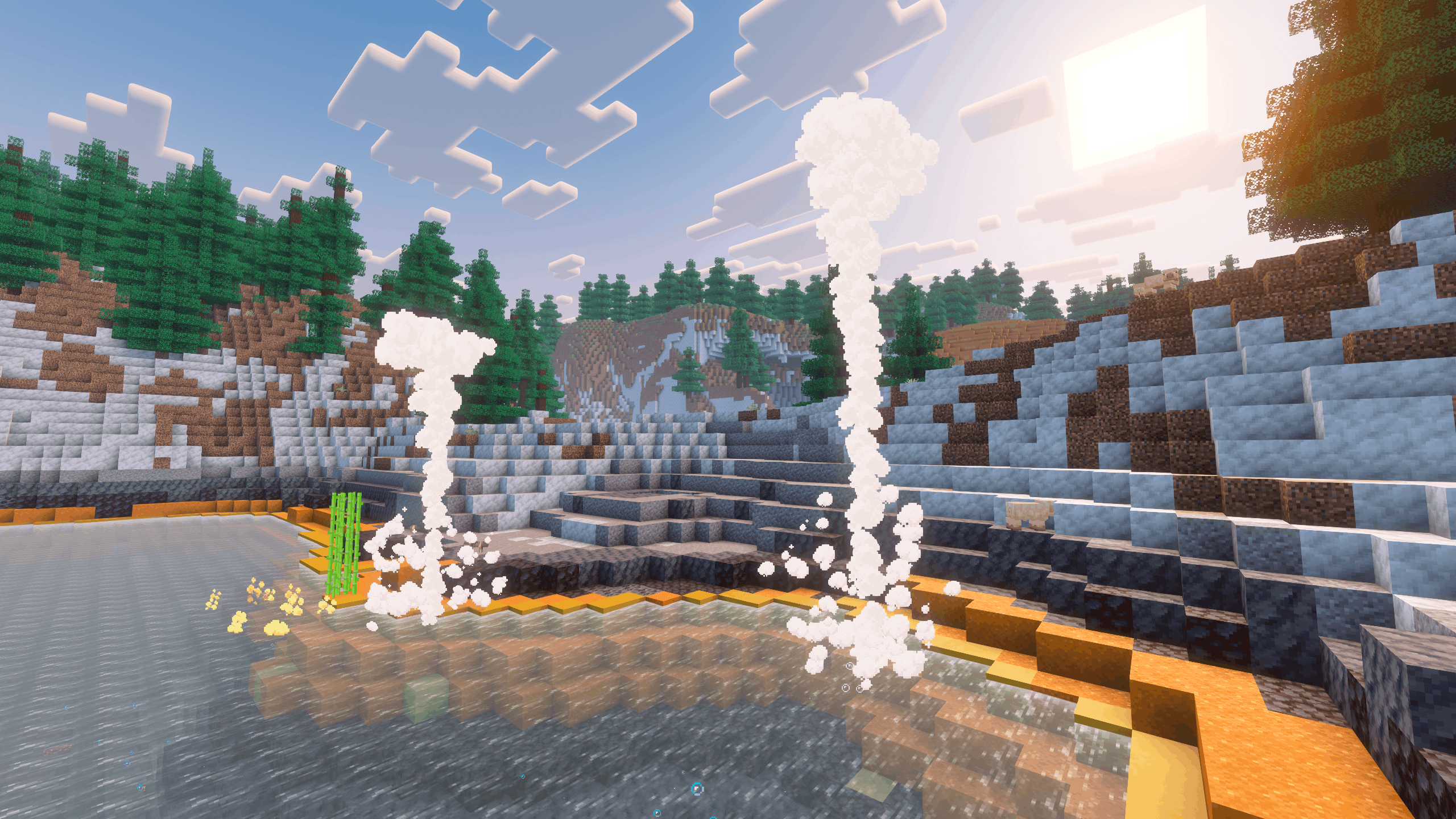 Now with the Potent Sulfur Blocks, we got proper geysers on the Yellowstone biome.