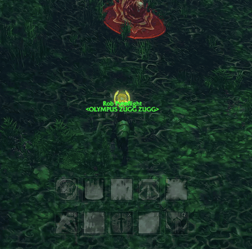 The GodMacro bar in combat: each slot shows the ability its next press will actually cast