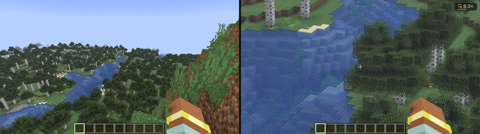 Thumbnail The same view at 1x and zoomed in. Scroll while zooming to go further, and the zoom level shows in the top right.