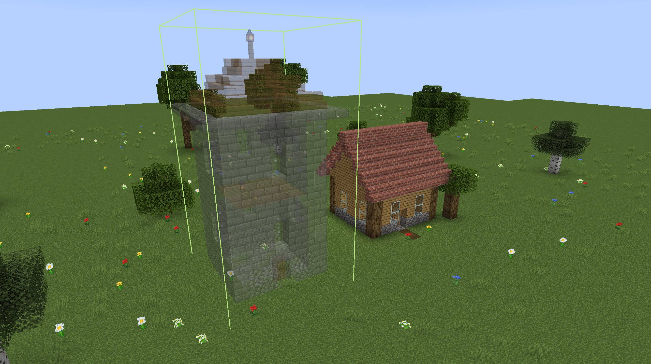 Thumbnail A watchtower preview next to the finished cottage.