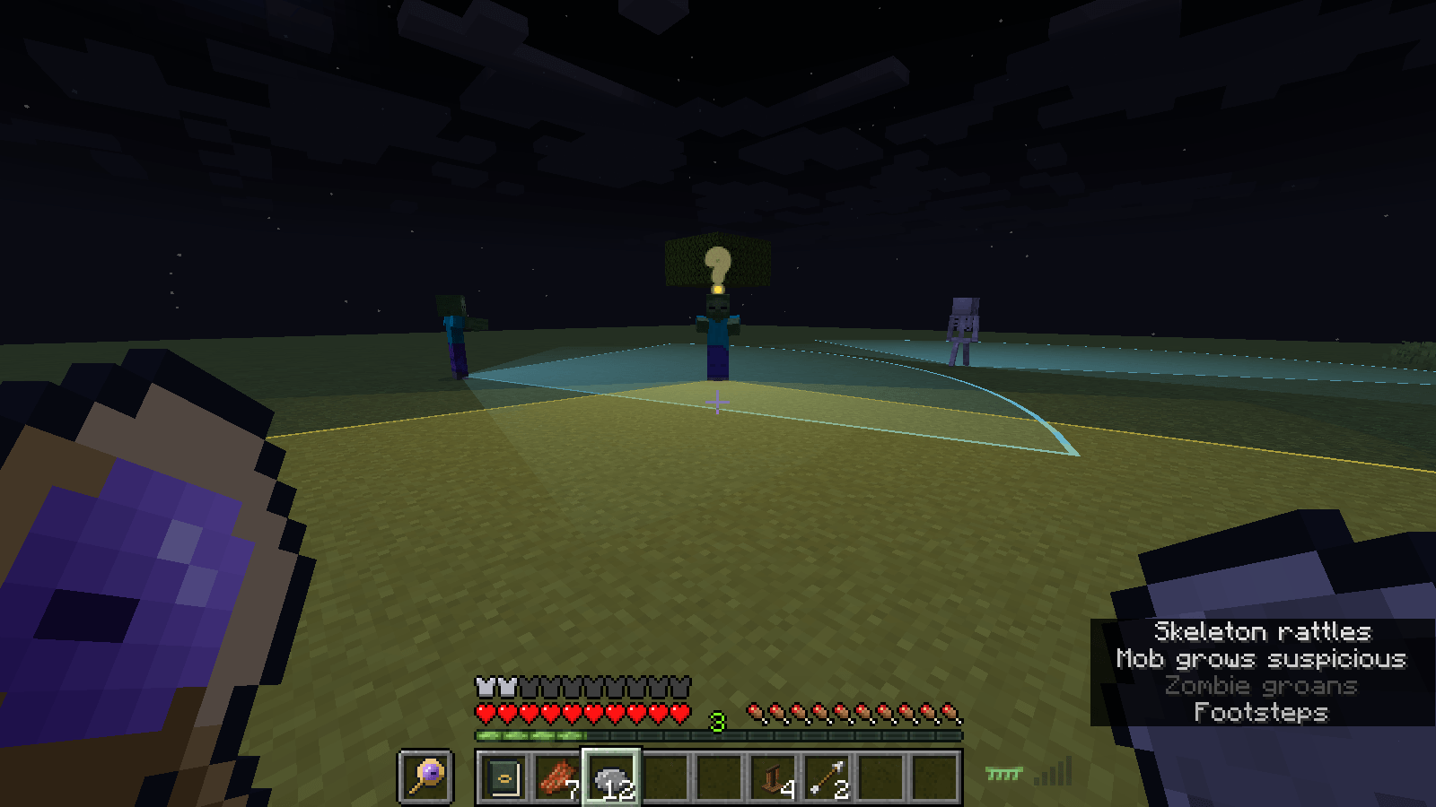 Thumbnail Hold the lens to see every mob's vision cone and mood within 24 blocks, then plan a route through the gaps.
