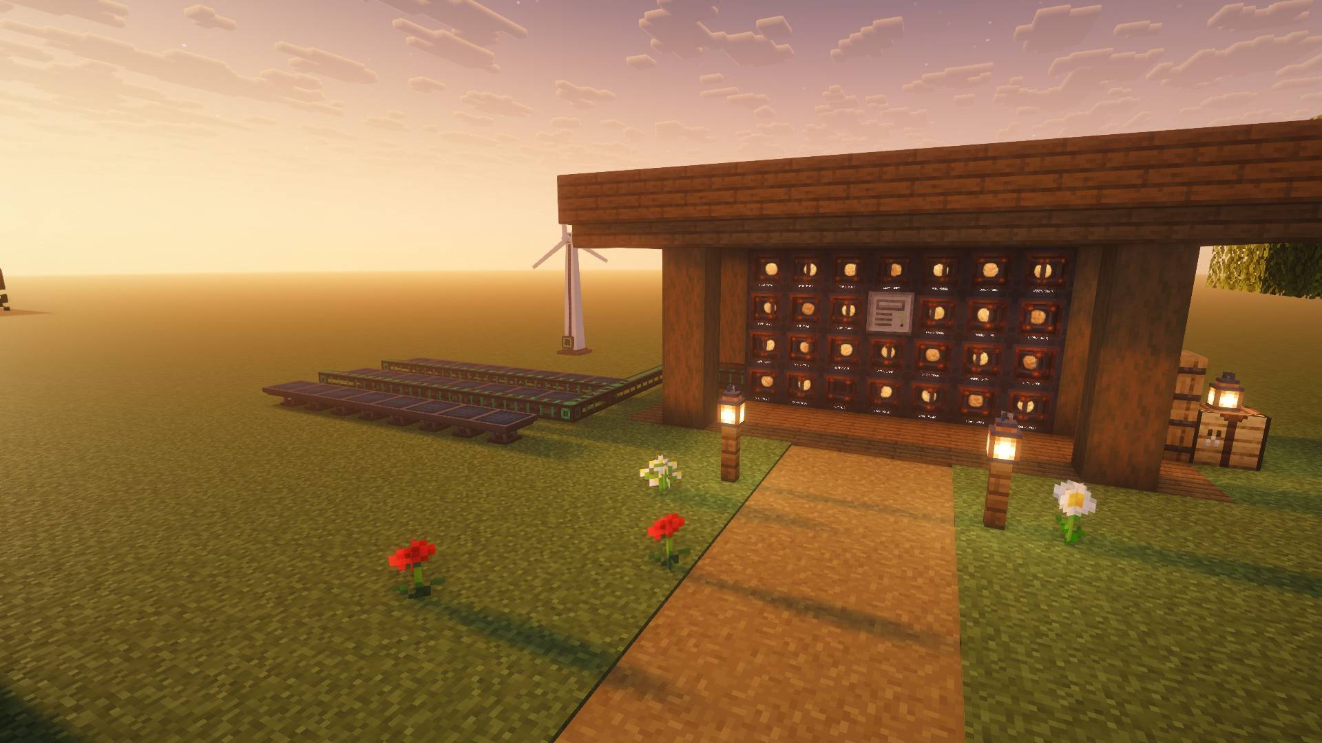 Thumbnail A wall of Energy Drawers around a Storage Controller, fed by a field of Mekanism solar panels.