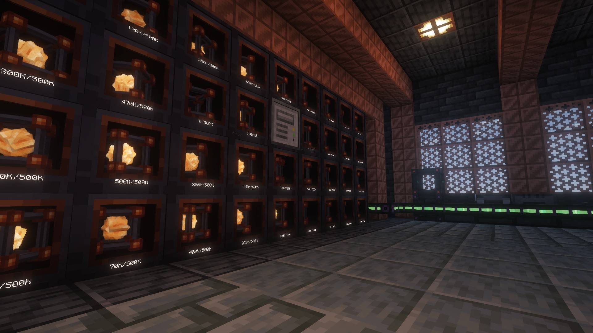 Thumbnail 36 Energy Drawers linked to a Functional Storage Storage Controller and wired to Mekanism machines with universal cables.