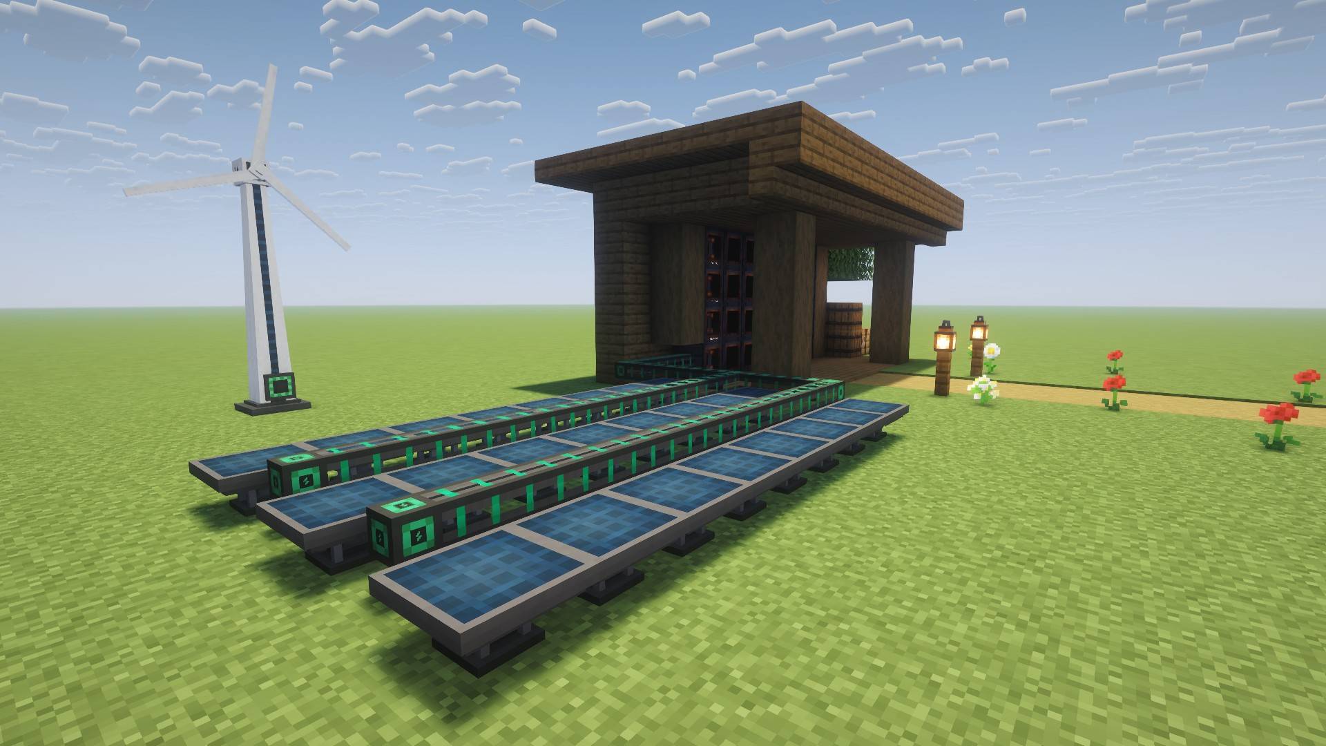 Thumbnail Any Forge Energy source connects: here, Mekanism solar generators and universal cables.