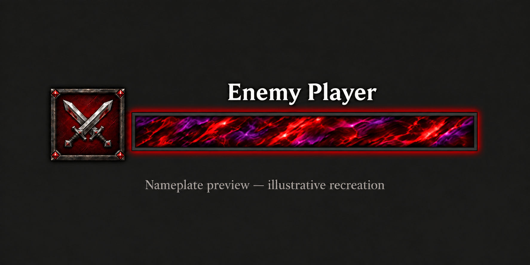 Revenge nameplate with a red-purple health bar and crossed-swords marker