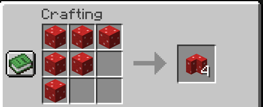 Thumbnail Crafting sideways red mushroom block stairs using a crafting table