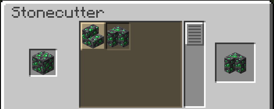Thumbnail Cutting sideways deepslate emerald ore stairs using a stonecutter