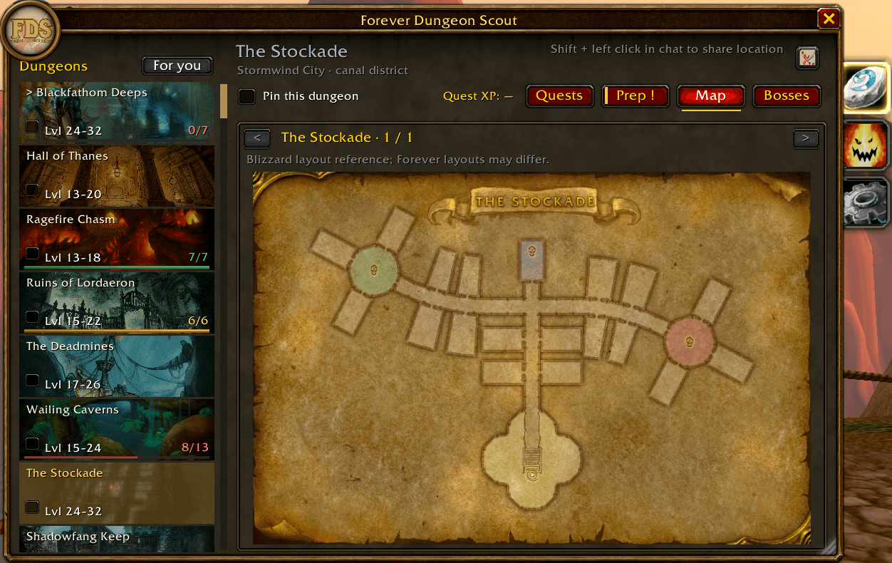 Dungeon maps with boss locations