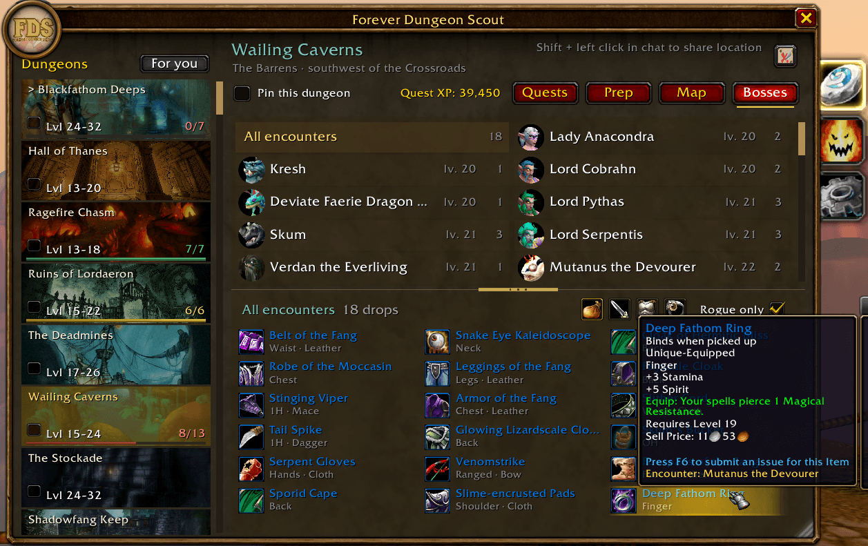 Complete boss overview and loot tables with filters