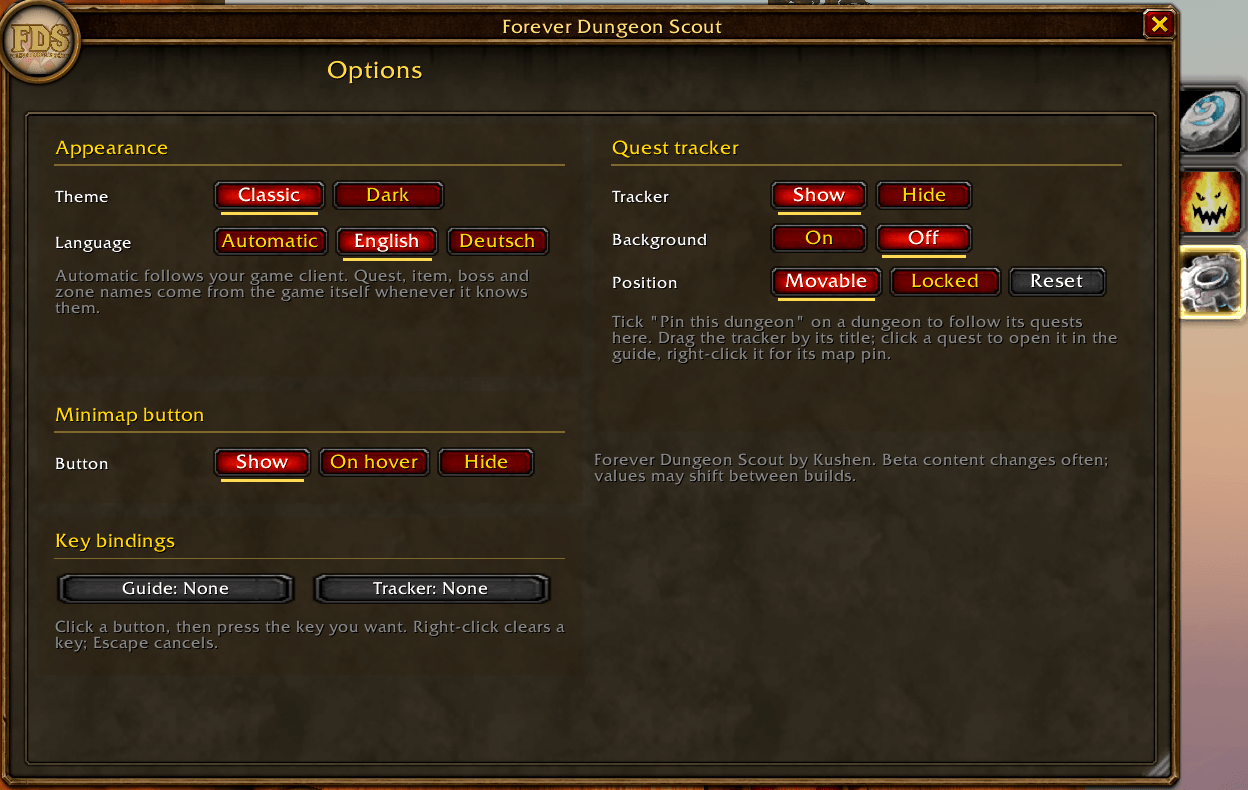 Options menu