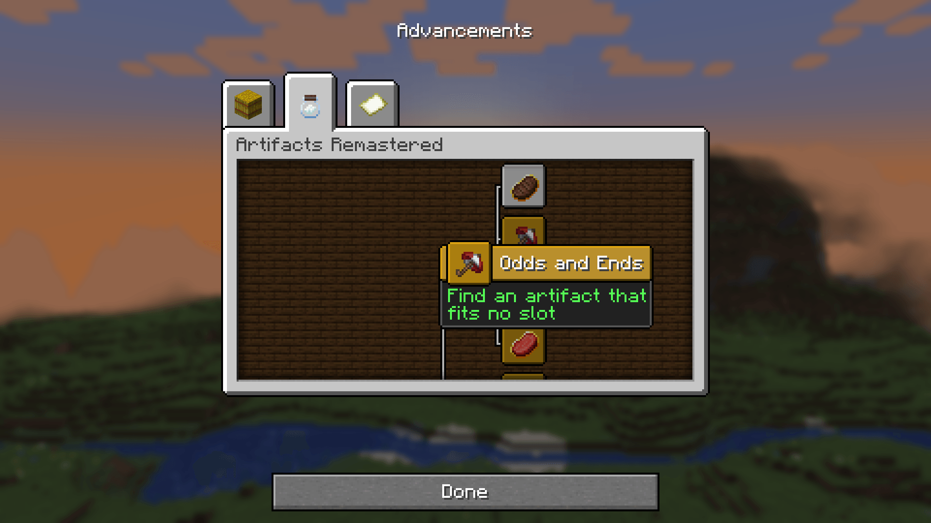 The Artifacts advancement tab