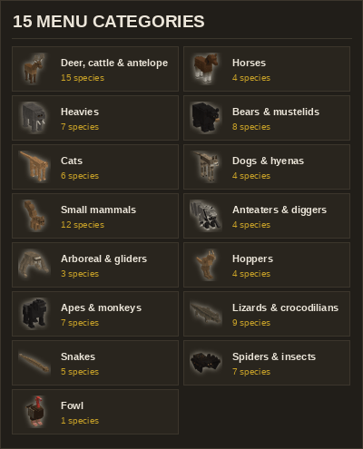 15 menu categories