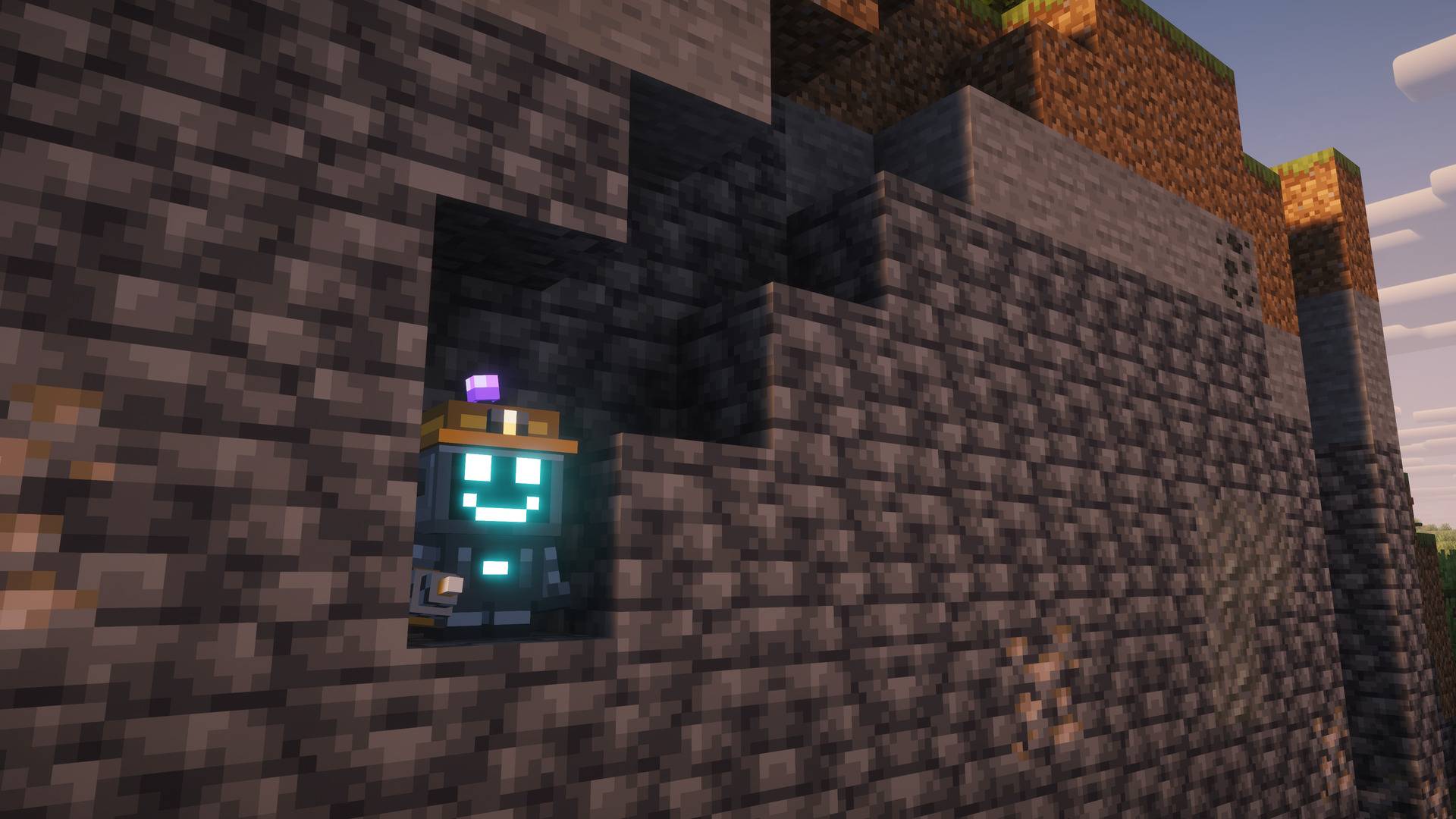 Thumbnail A cutaway of a cliff: the bot carves its own staircase down through the stone