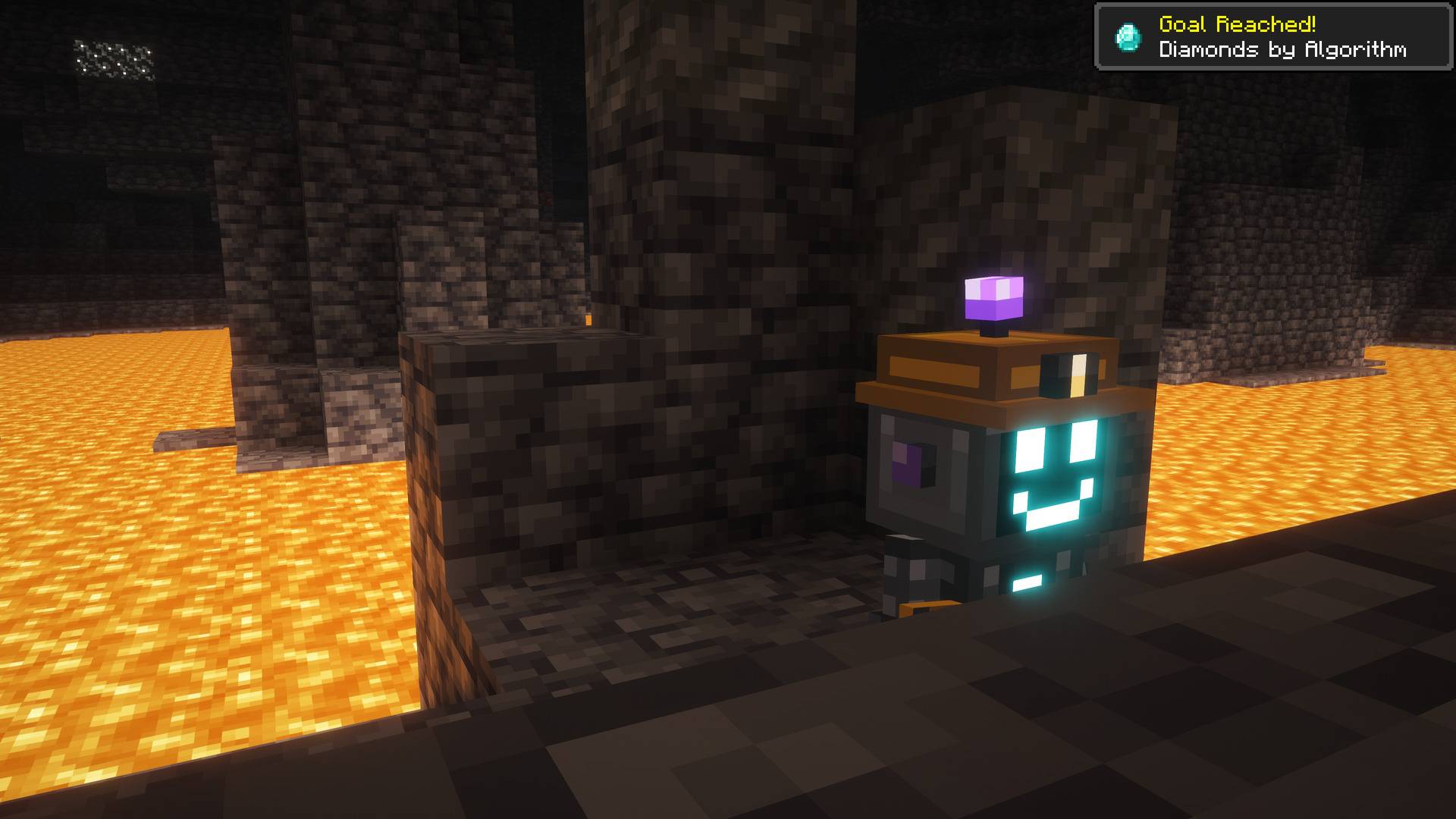 Thumbnail The bot finds a diamond on its own, and the advancement toast slides in